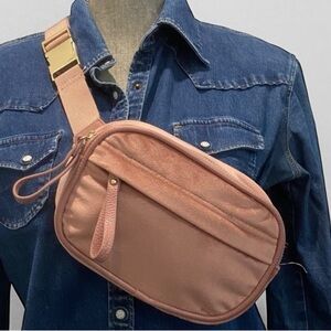 Indigo Blush Velour Crossbody Fanny Pack with Gold Hardware, Stylish & Trendy